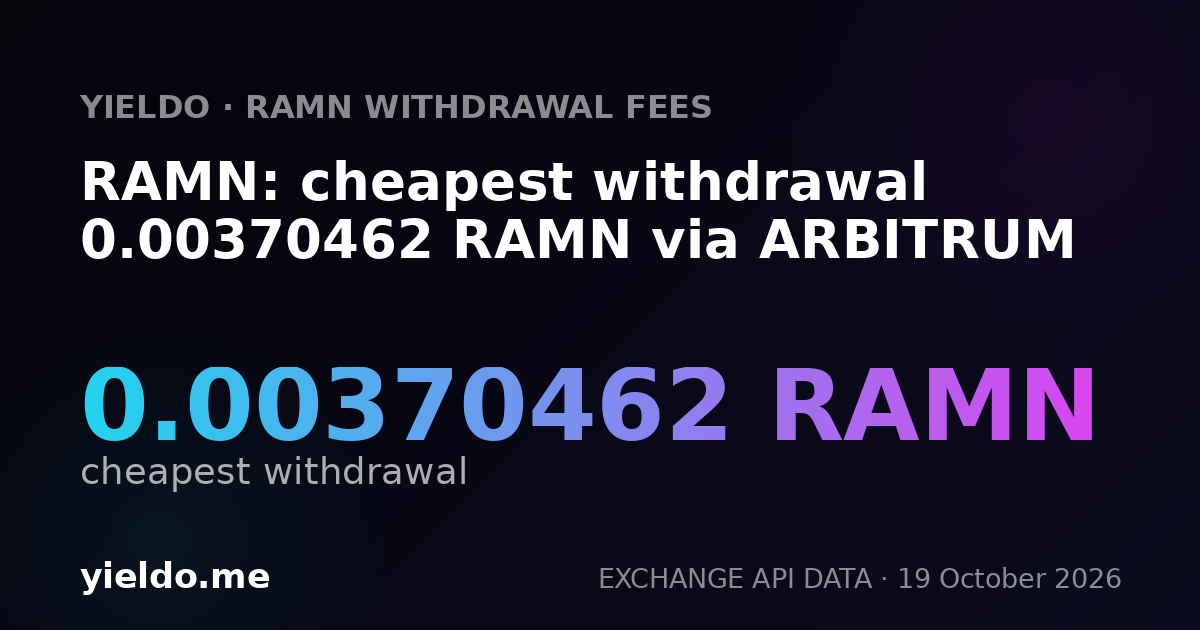 RAMN: cheapest withdrawal 0.00370462 RAMN via ARBITRUM