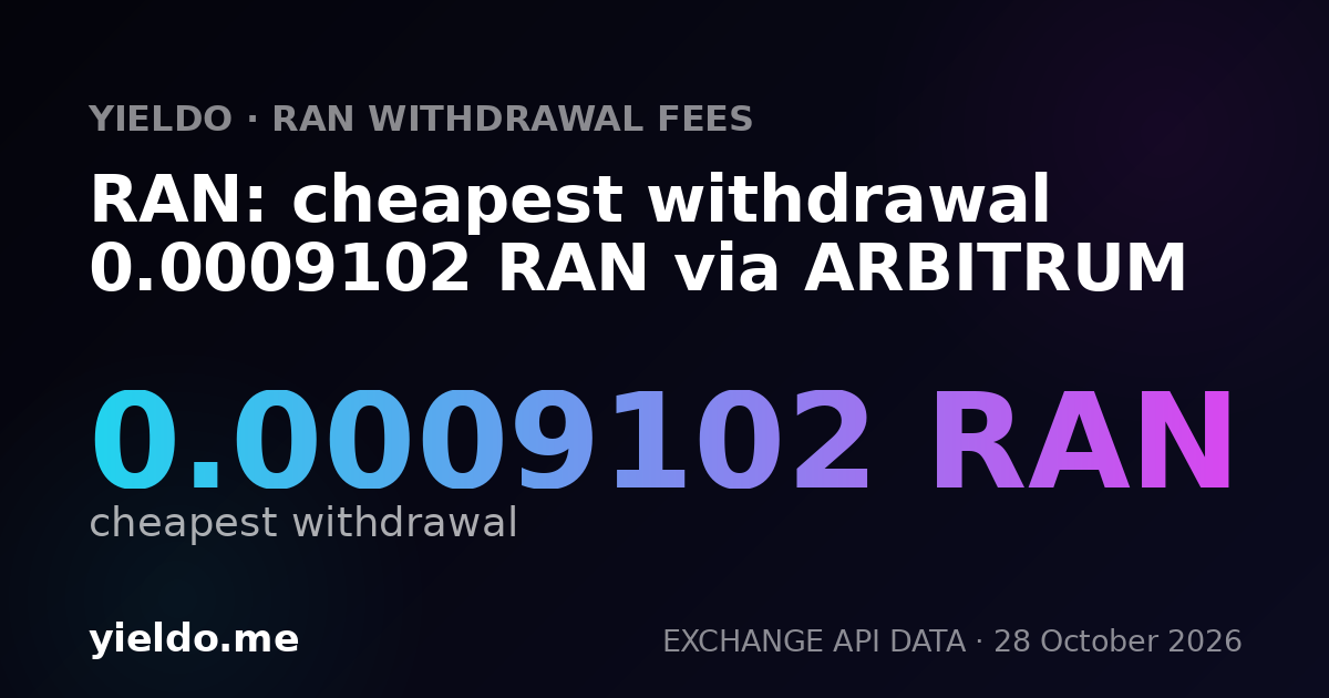 RAN: cheapest withdrawal 0.0009102 RAN via ARBITRUM