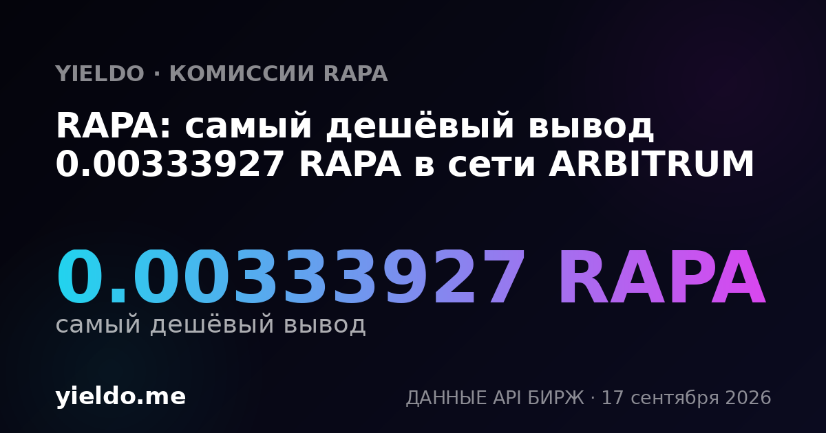 RAPA: самый дешёвый вывод 0.00335046 RAPA в сети ARBITRUM