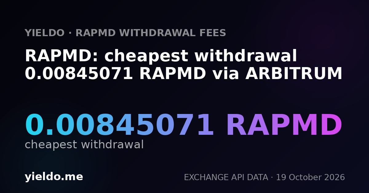 RAPMD: cheapest withdrawal 0.00845071 RAPMD via ARBITRUM