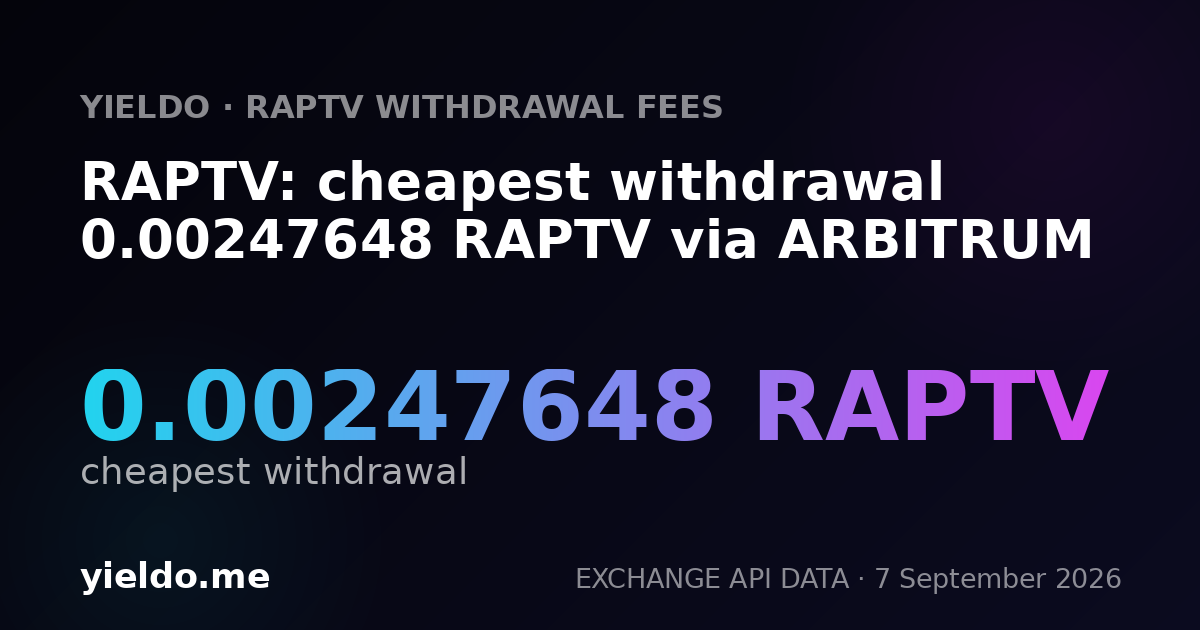 RAPTV: cheapest withdrawal 0.00247648 RAPTV via ARBITRUM