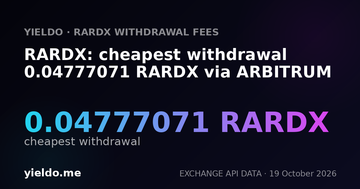 RARDX: cheapest withdrawal 0.04777071 RARDX via ARBITRUM