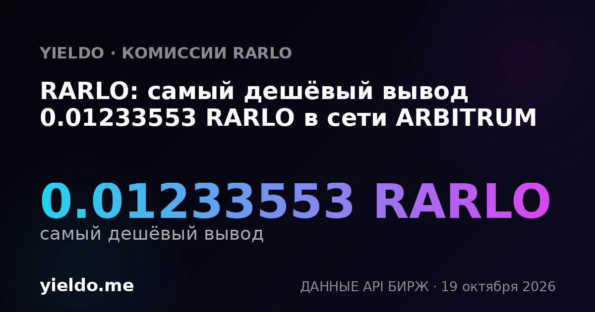 RARLO: самый дешёвый вывод 0.01233553 RARLO в сети ARBITRUM