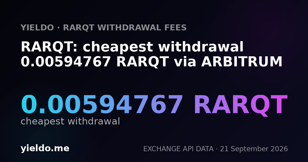 RARQT: cheapest withdrawal 0.00594767 RARQT via ARBITRUM
