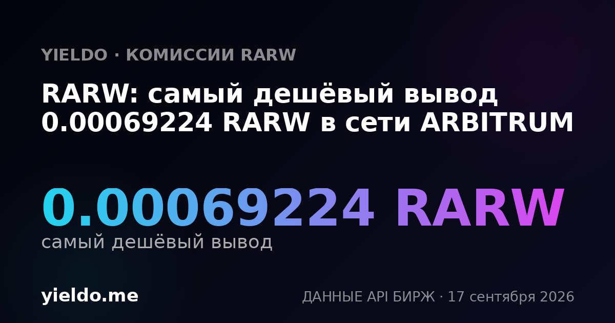 RARW: самый дешёвый вывод 0.00070855 RARW в сети ARBITRUM