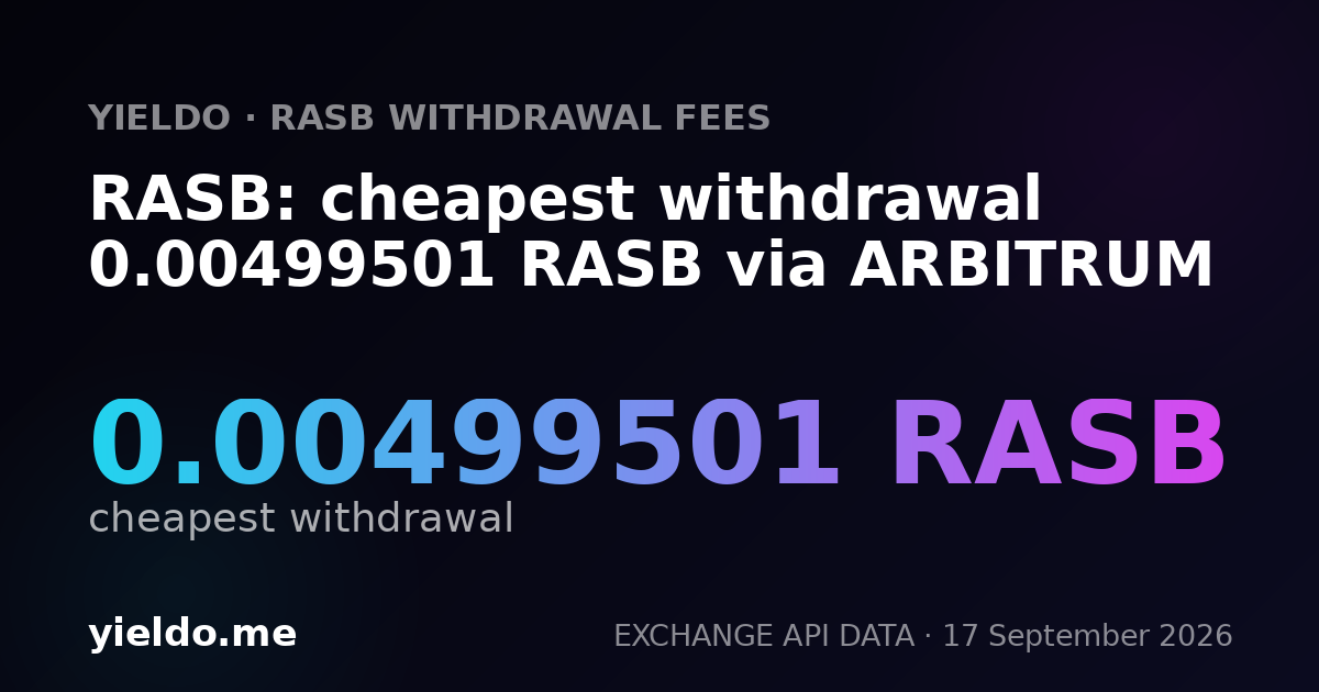 RASB: cheapest withdrawal 0.00504033 RASB via ARBITRUM