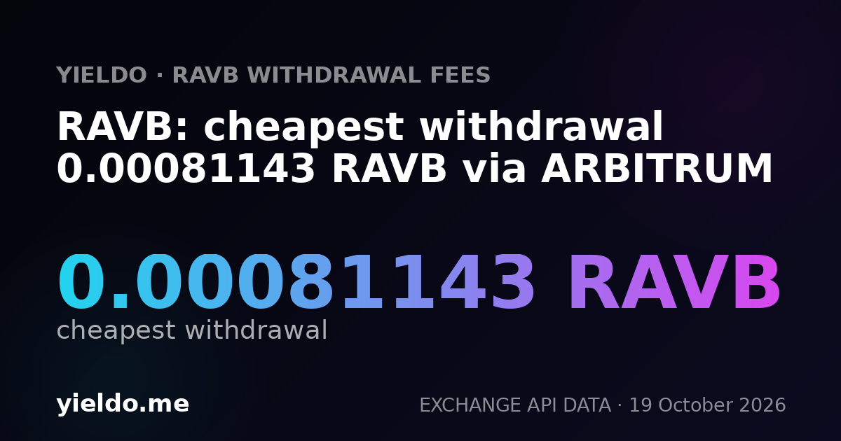 RAVB: cheapest withdrawal 0.00081143 RAVB via ARBITRUM