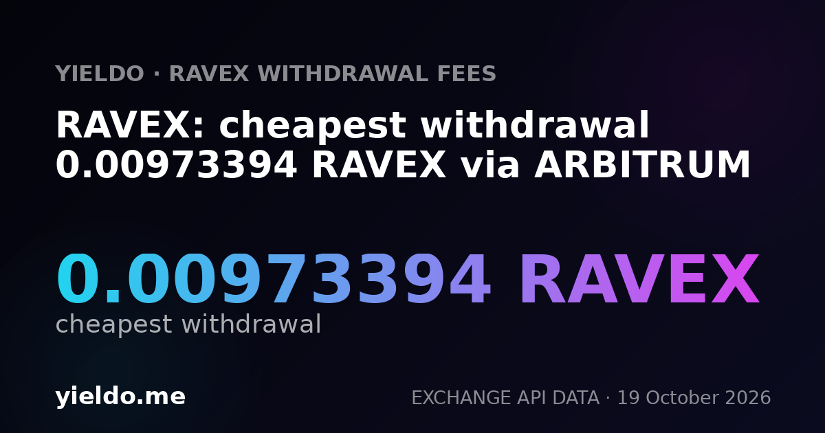 RAVEX: cheapest withdrawal 0.00973394 RAVEX via ARBITRUM