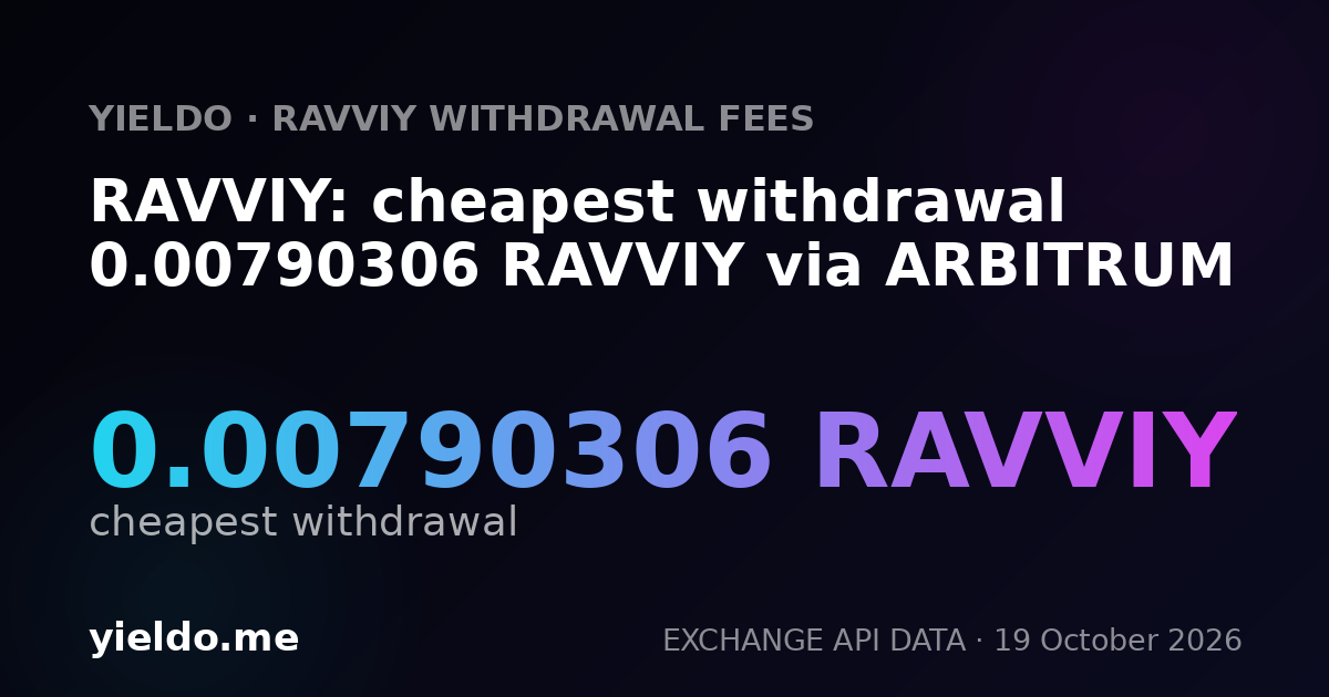 RAVVIY: cheapest withdrawal 0.00790306 RAVVIY via ARBITRUM