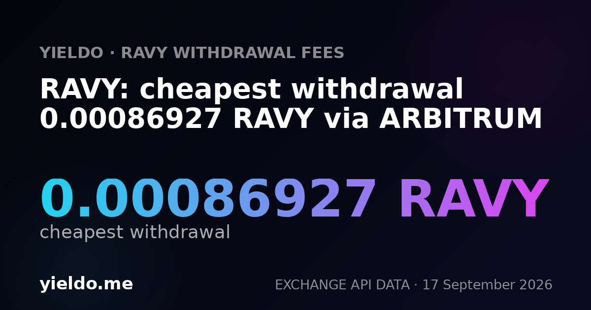 RAVY: cheapest withdrawal 0.0008721 RAVY via ARBITRUM