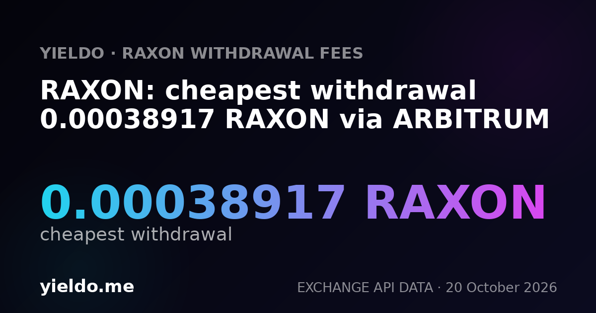 RAXON: cheapest withdrawal 0.00038917 RAXON via ARBITRUM