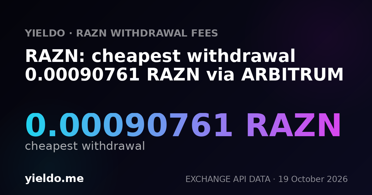 RAZN: cheapest withdrawal 0.00090761 RAZN via ARBITRUM