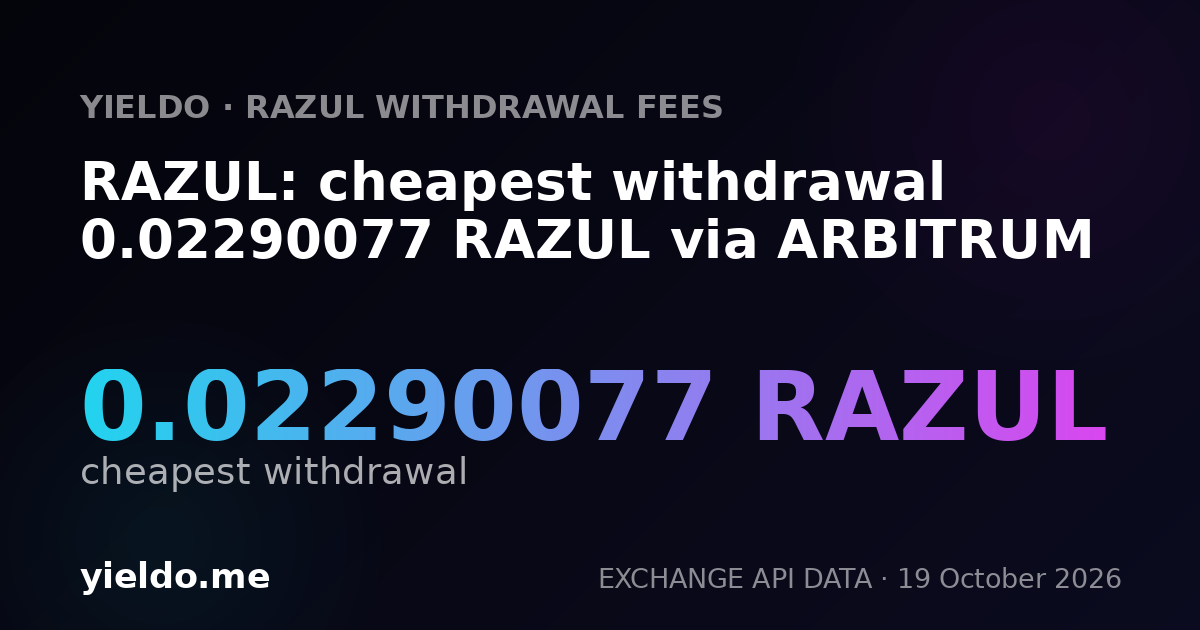 RAZUL: cheapest withdrawal 0.02290077 RAZUL via ARBITRUM