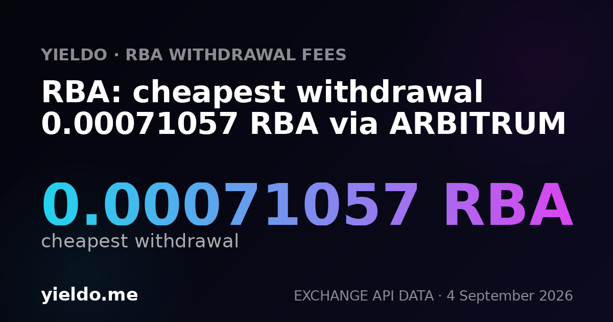 RBA: cheapest withdrawal 0.00071057 RBA via ARBITRUM