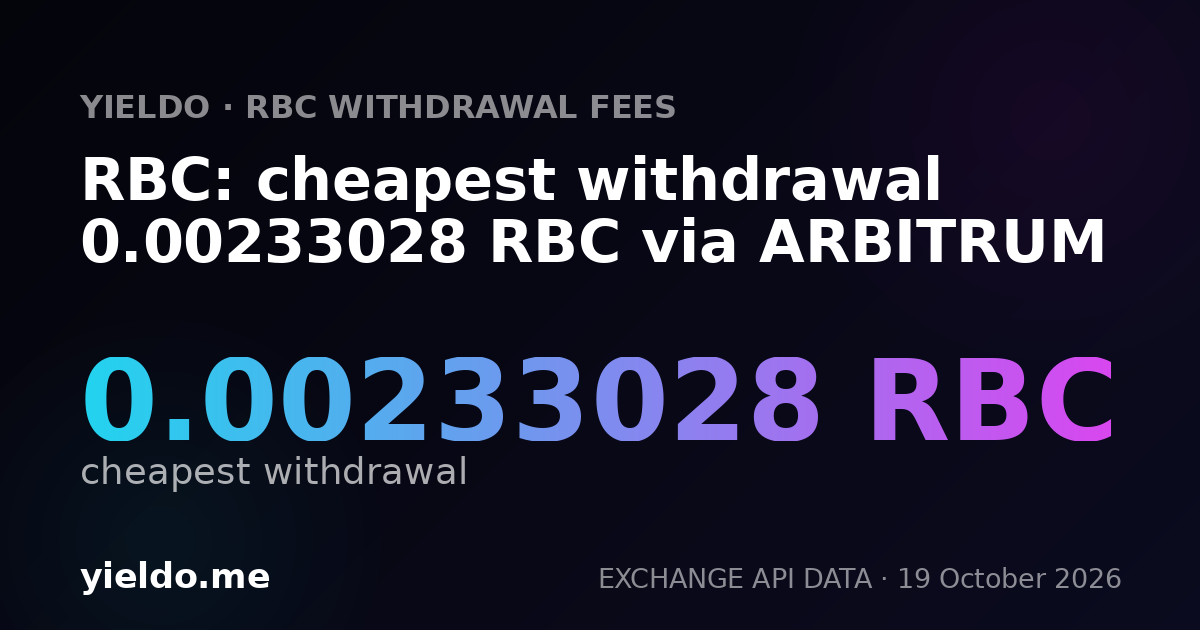 RBC: cheapest withdrawal 0.00233028 RBC via ARBITRUM