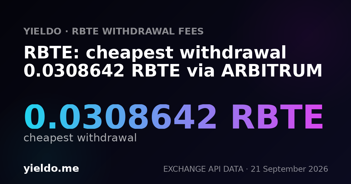 RBTE: cheapest withdrawal 0.0308642 RBTE via ARBITRUM