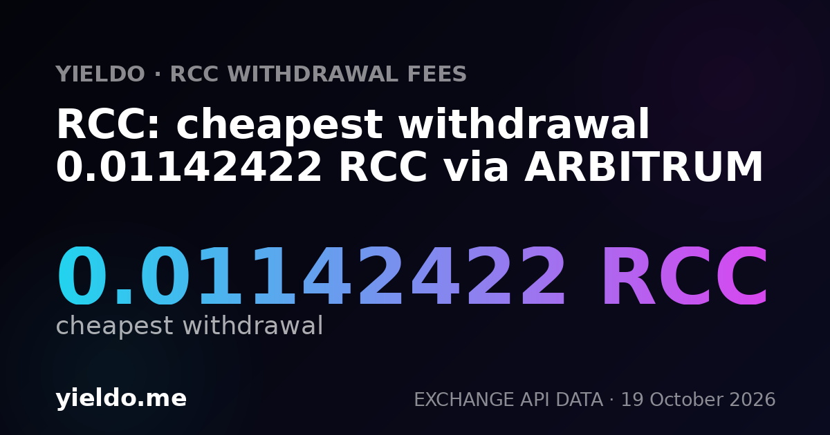 RCC: cheapest withdrawal 0.01142422 RCC via ARBITRUM