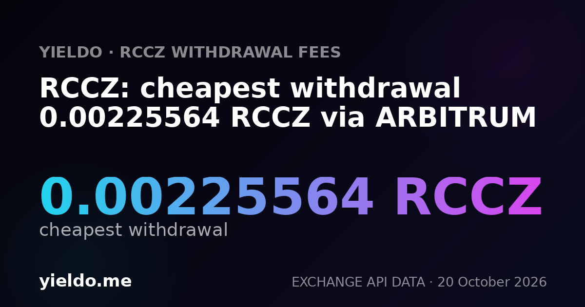 RCCZ: cheapest withdrawal 0.00225564 RCCZ via ARBITRUM