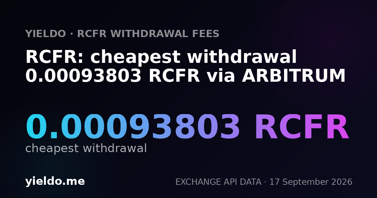 RCFR: cheapest withdrawal 0.00094103 RCFR via ARBITRUM