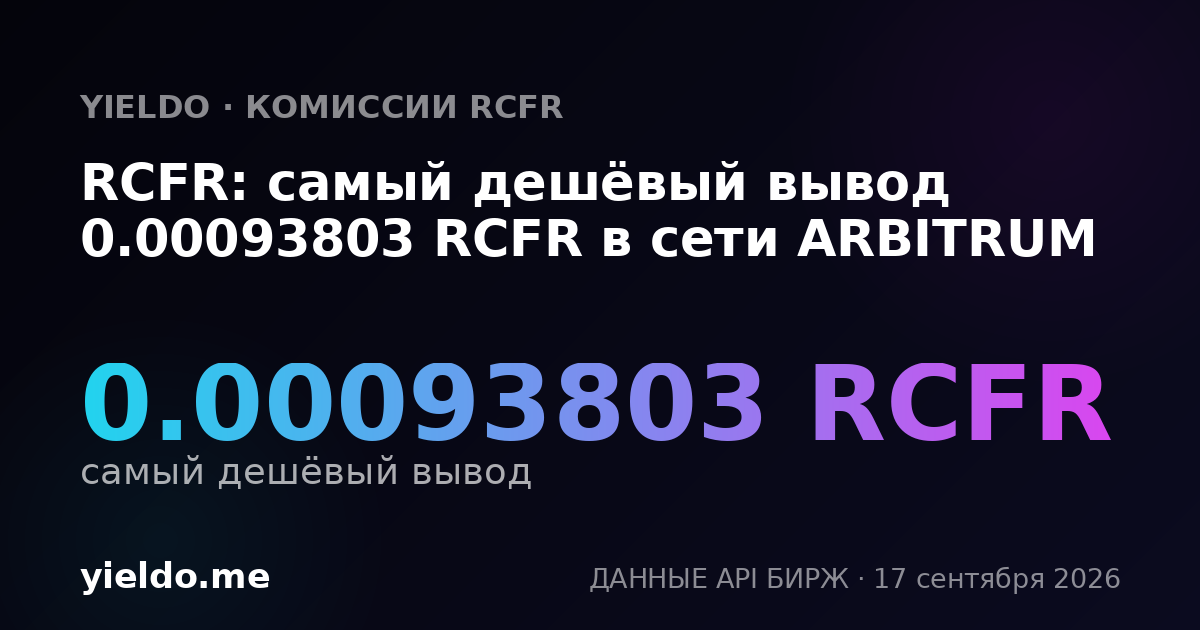 RCFR: самый дешёвый вывод 0.00094103 RCFR в сети ARBITRUM