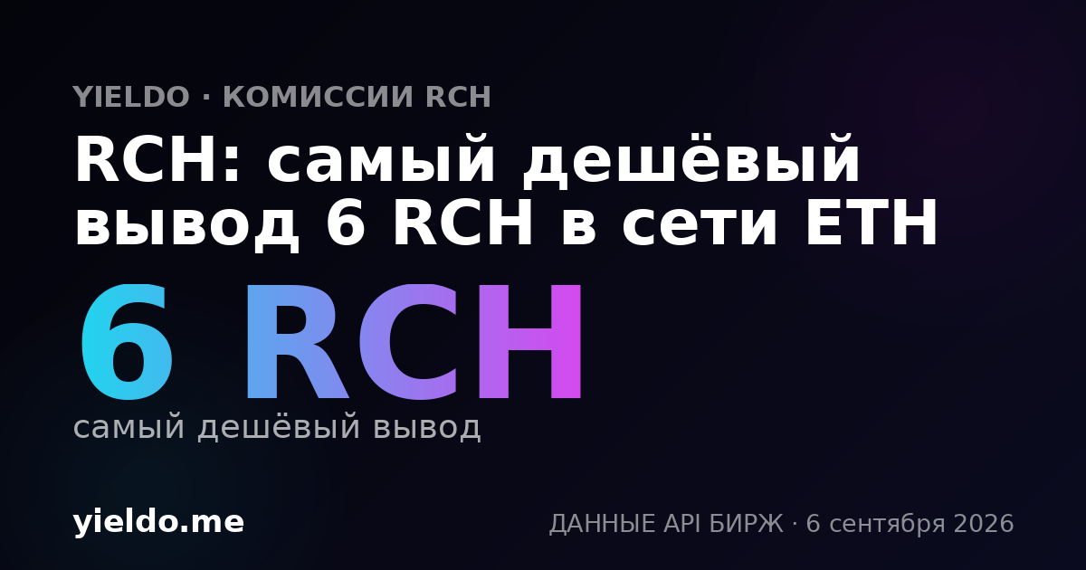 RCH: самый дешёвый вывод 6 RCH в сети ETH