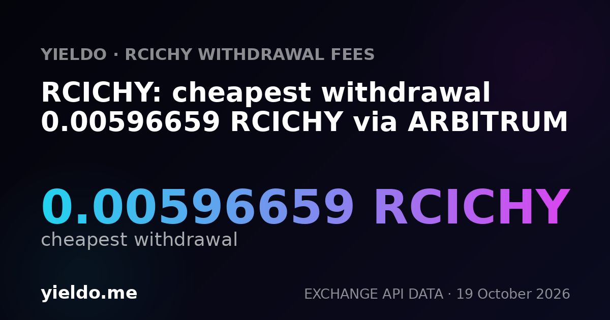 RCICHY: cheapest withdrawal 0.00596659 RCICHY via ARBITRUM