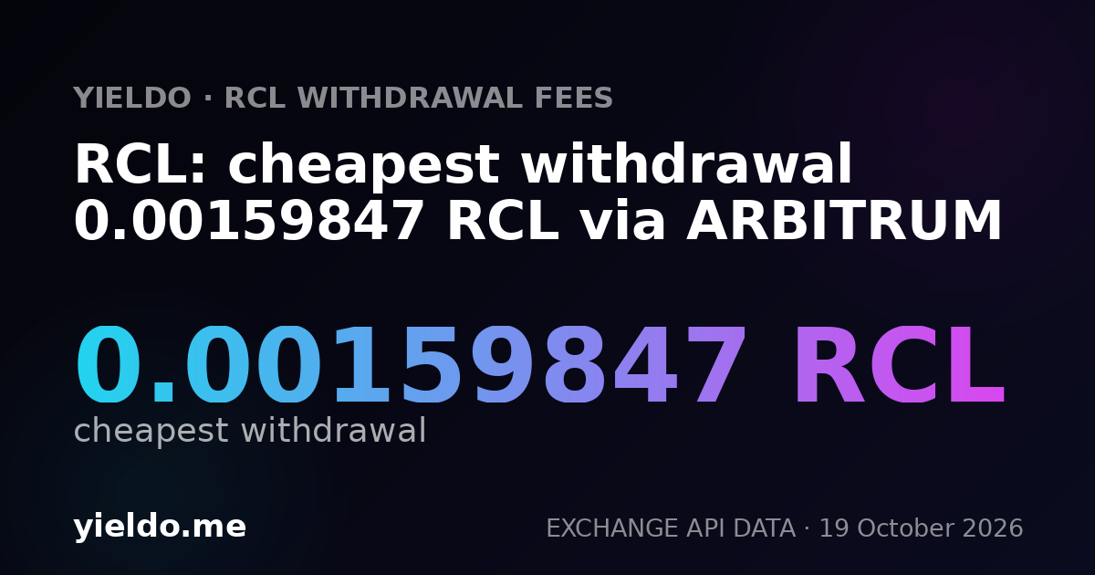 RCL: cheapest withdrawal 0.00158731 RCL via ARBITRUM
