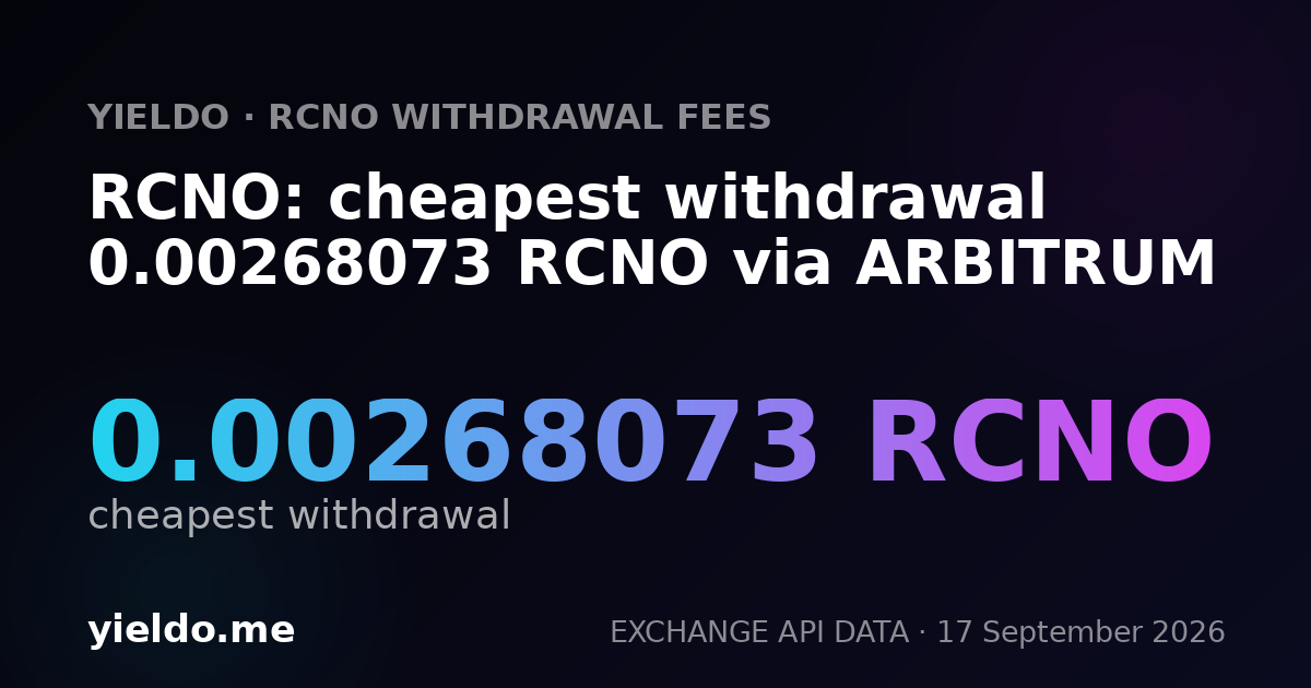RCNO: cheapest withdrawal 0.00270028 RCNO via ARBITRUM