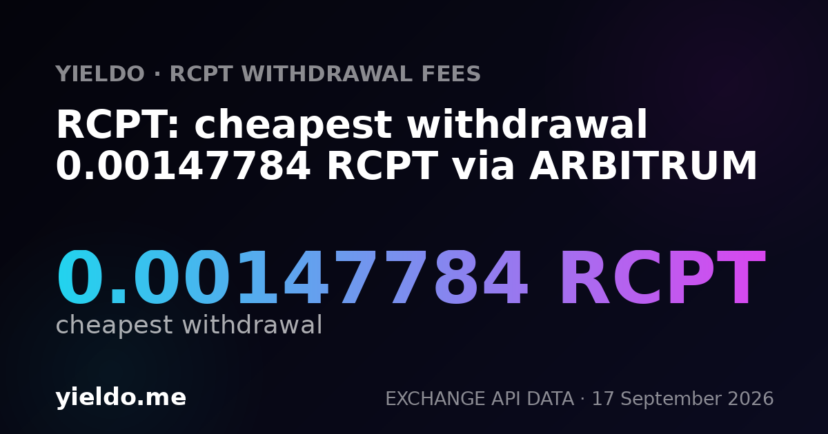 RCPT: cheapest withdrawal 0.00147638 RCPT via ARBITRUM