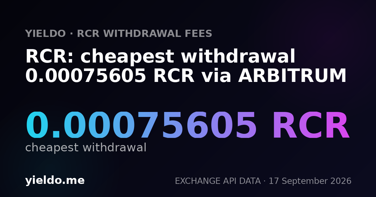RCR: cheapest withdrawal 0.00076046 RCR via ARBITRUM