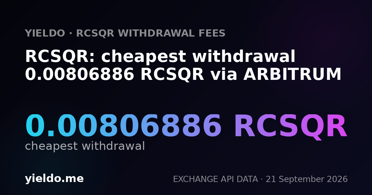 RCSQR: cheapest withdrawal 0.00806452 RCSQR via ARBITRUM