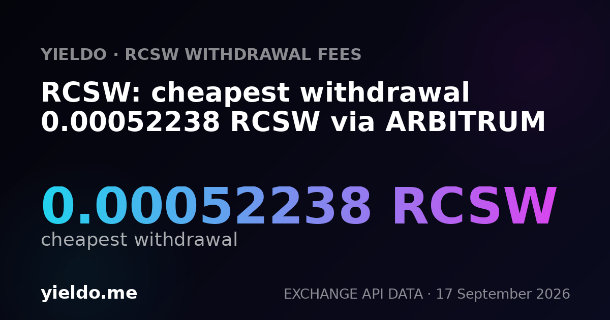 RCSW: cheapest withdrawal 0.00052238 RCSW via ARBITRUM