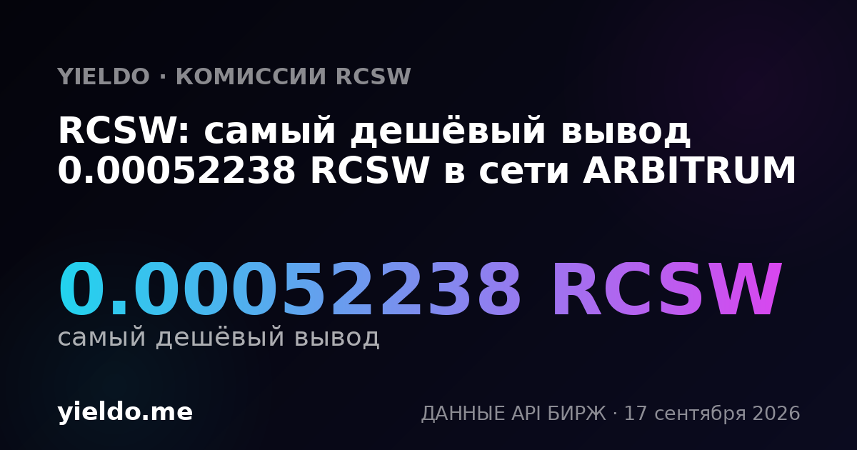 RCSW: самый дешёвый вывод 0.00052238 RCSW в сети ARBITRUM