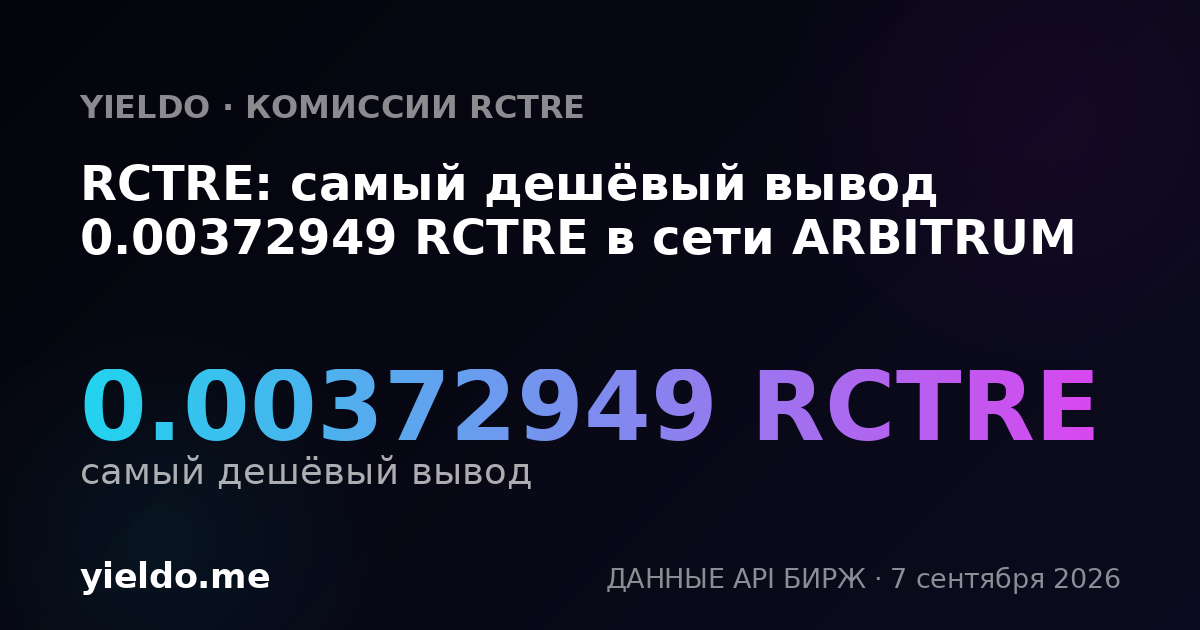 RCTRE: самый дешёвый вывод 0.00372949 RCTRE в сети ARBITRUM