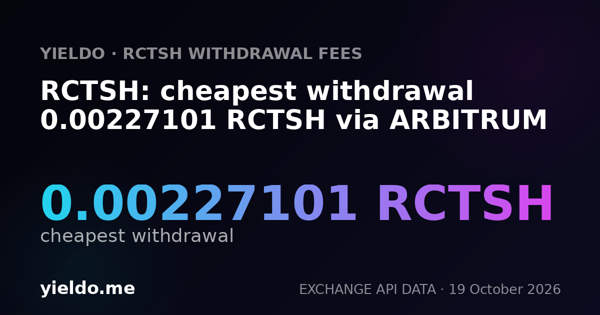 RCTSH: cheapest withdrawal 0.00227964 RCTSH via ARBITRUM