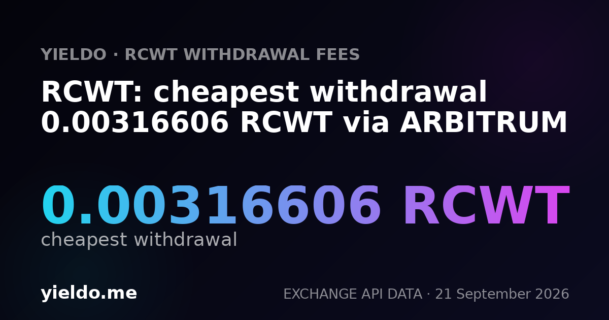 RCWT: cheapest withdrawal 0.00316606 RCWT via ARBITRUM