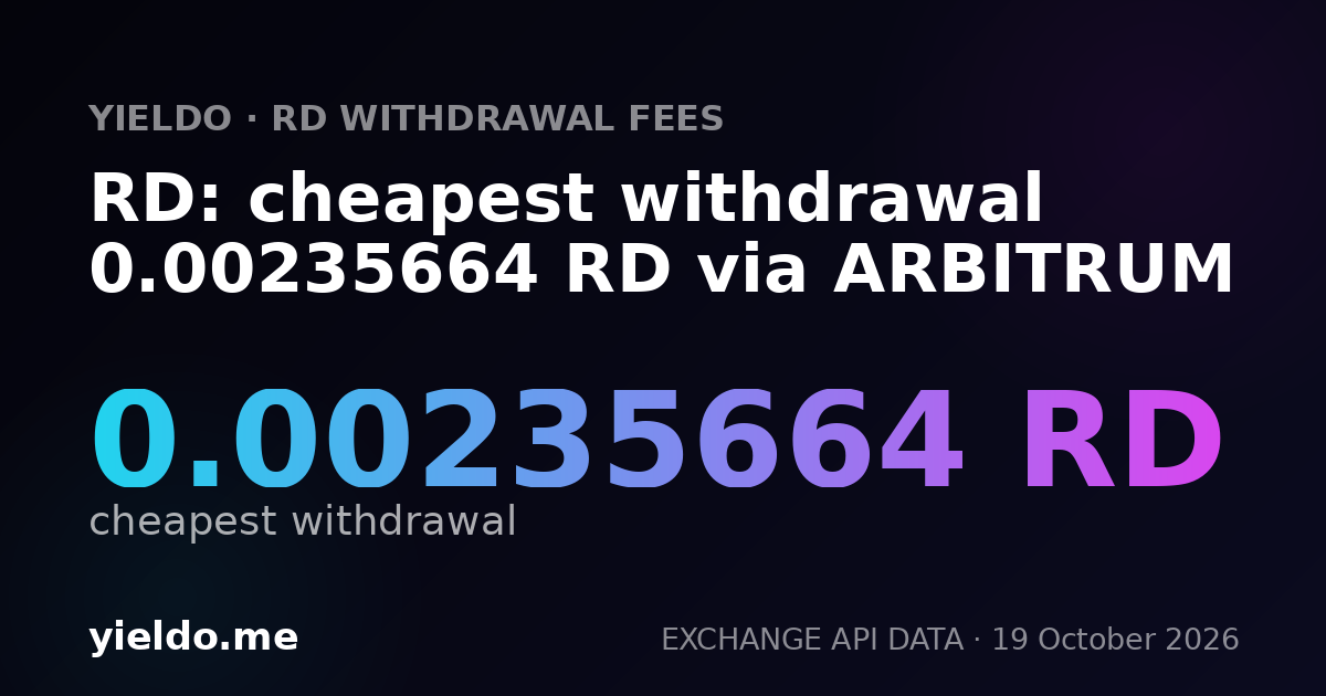RD: cheapest withdrawal 0.00235664 RD via ARBITRUM