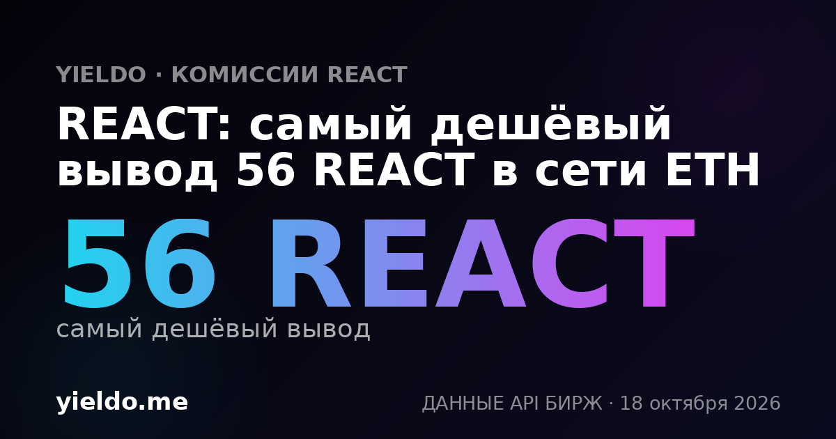 REACT: самый дешёвый вывод 56 REACT в сети ETH