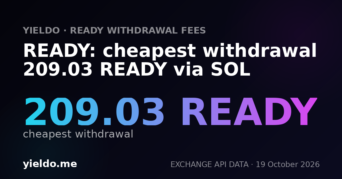 READY: cheapest withdrawal 209.03 READY via SOL