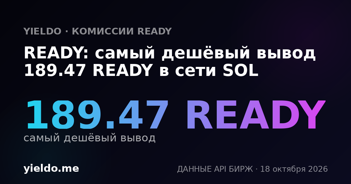 READY: самый дешёвый вывод 189.47 READY в сети SOL