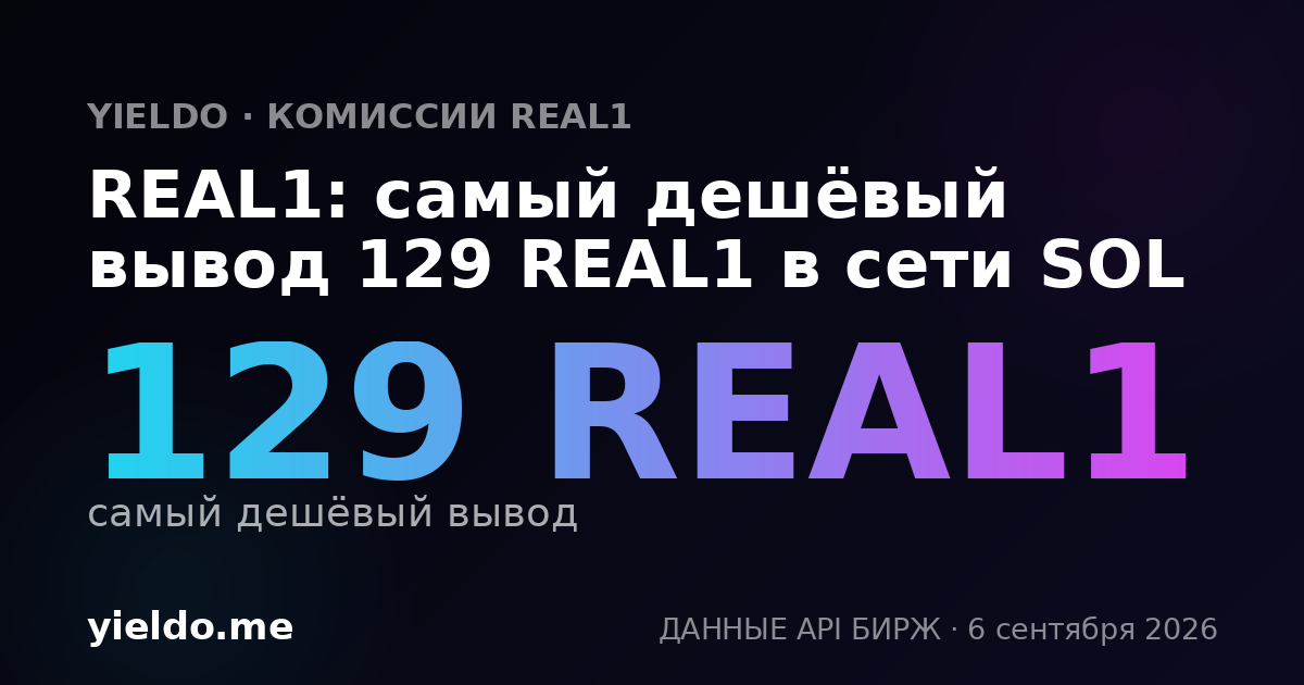 REAL1: самый дешёвый вывод 129 REAL1 в сети SOL