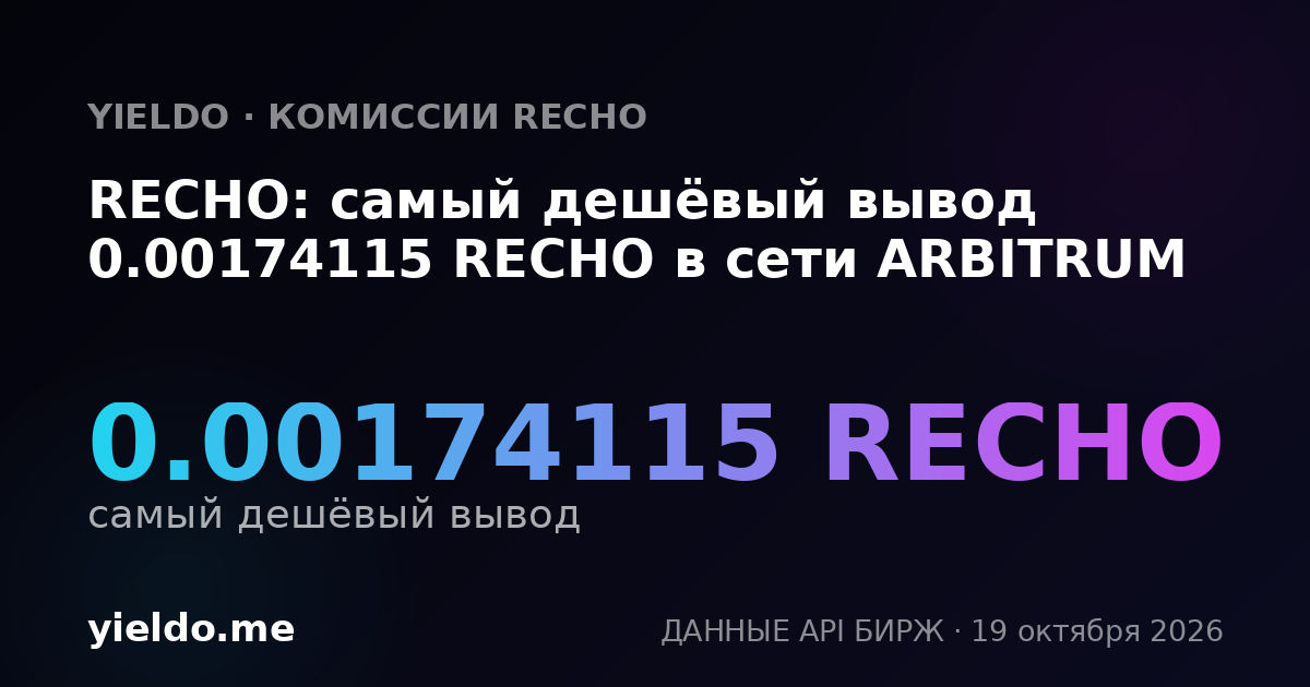 RECHO: самый дешёвый вывод 0.00176908 RECHO в сети ARBITRUM