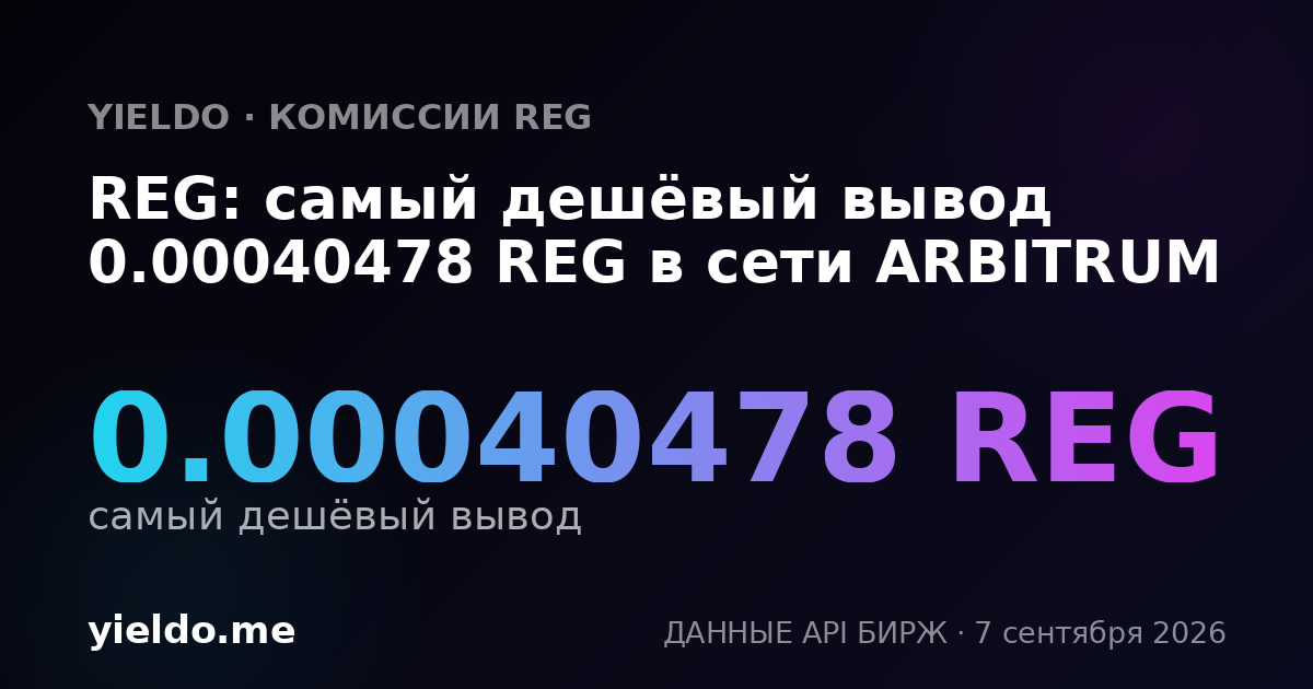 REG: самый дешёвый вывод 0.00040478 REG в сети ARBITRUM