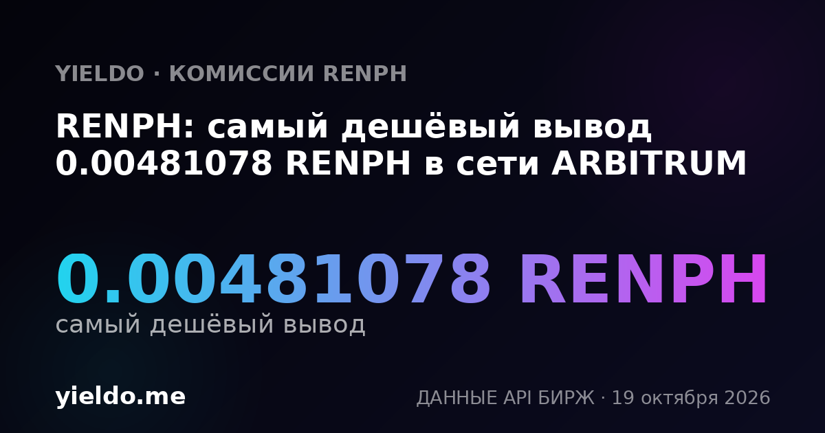 RENPH: самый дешёвый вывод 0.00490357 RENPH в сети ARBITRUM