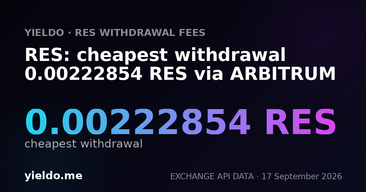 RES: cheapest withdrawal 0.00222854 RES via ARBITRUM