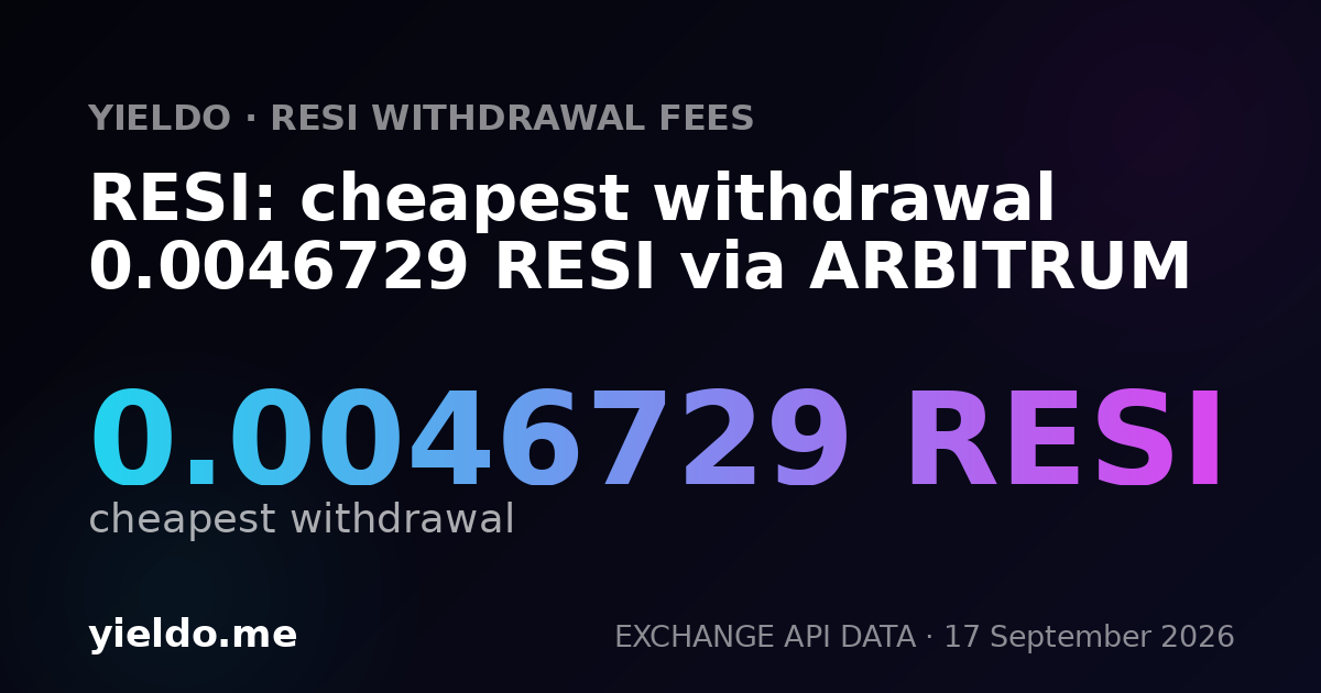 RESI: cheapest withdrawal 0.0046729 RESI via ARBITRUM