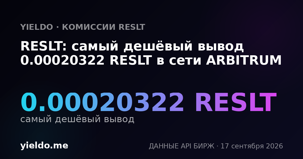 RESLT: самый дешёвый вывод 0.00020322 RESLT в сети ARBITRUM
