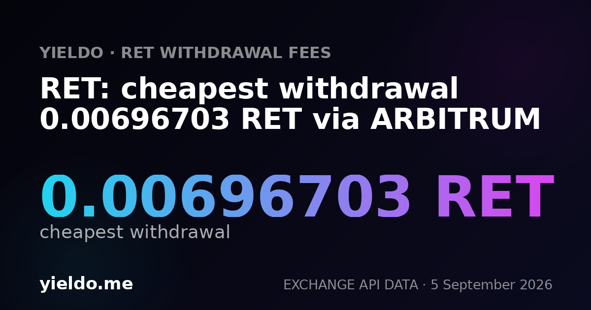 RET: cheapest withdrawal 0.00700771 RET via ARBITRUM