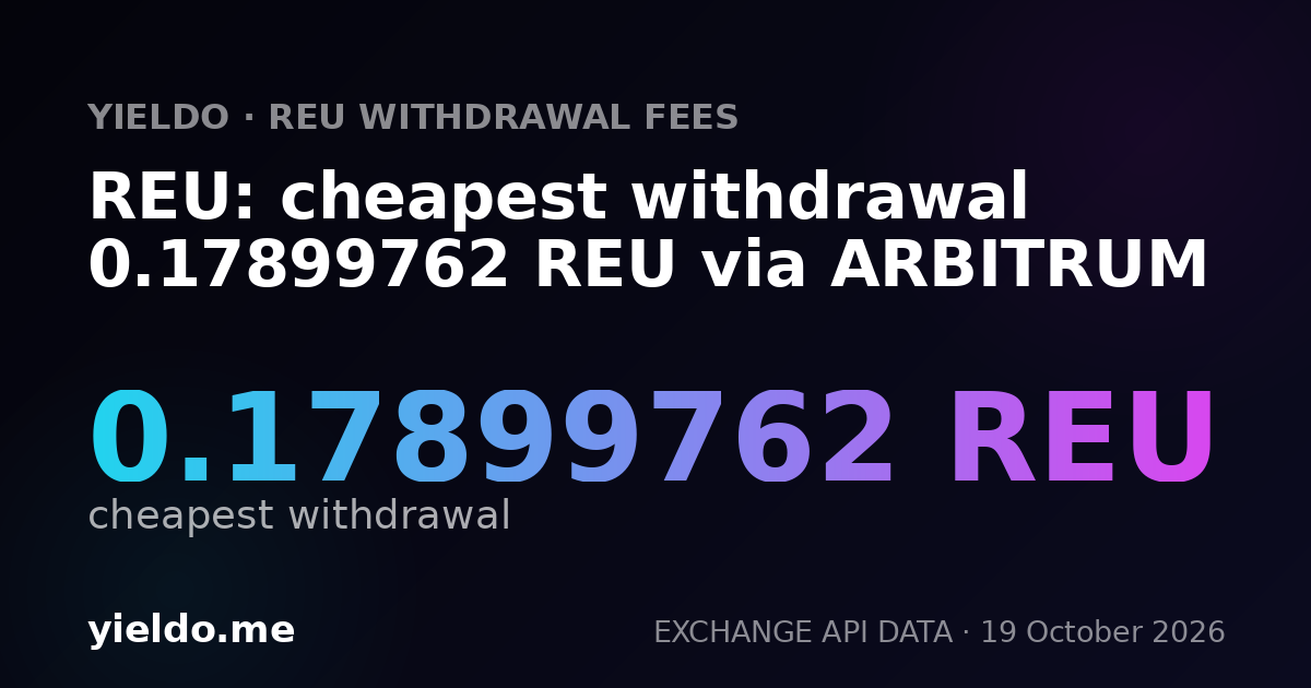 REU: cheapest withdrawal 0.17899762 REU via ARBITRUM