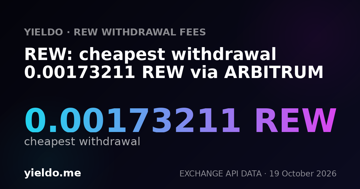 REW: cheapest withdrawal 0.00173211 REW via ARBITRUM
